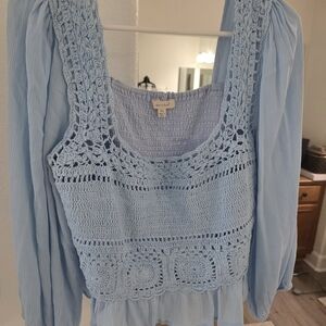 Sky Blue Crochet Women's Blouse